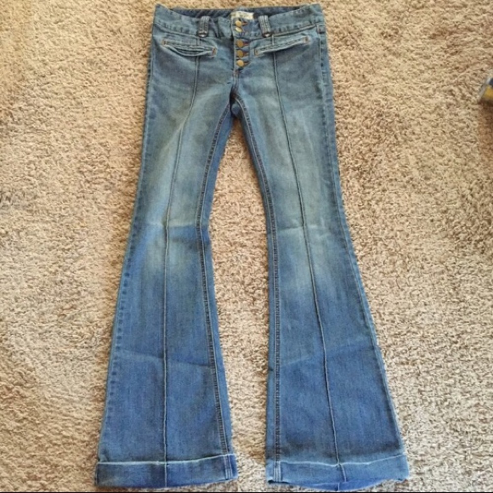 Free people button fly flare leg bell bottom jeans